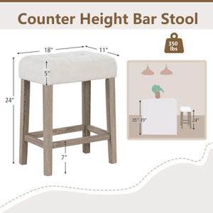 Modern Counter Height Bar Stools Set of 2 with Rubber Wood Legs-Beige