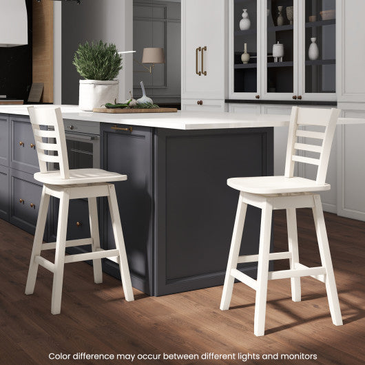 Counter Height Barstools Set of 2 with Footrest for Kitchen Island Bar-Cream White