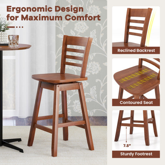 Counter Height Barstools Set of 2 with Footrest for Kitchen Island Bar-Walnut