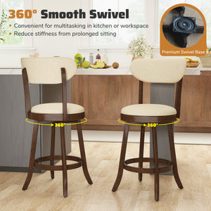 25.5 Inch Counter Height Chairs Set of 2 with Padded Seat and Backrest-Brown