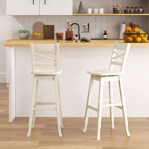 Swivel 30-Inch Bar Height Stool Set of 2 with Footrest-White