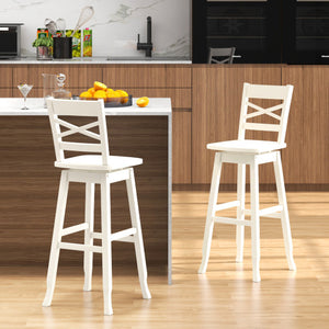 Swivel 30-Inch Bar Height Stool Set of 2 with Footrest-White