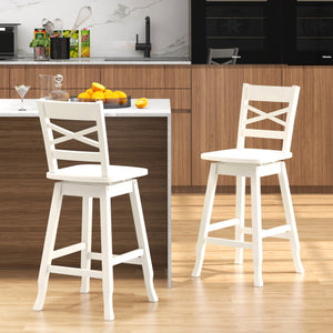 Swivel 24-Inch Counter Height Stool Set of 2 with Inclined Backrest-White
