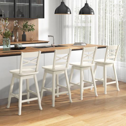Swivel 24-Inch Counter Height Stool Set of 2 with Inclined Backrest-White