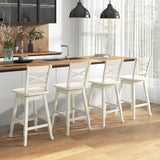 Swivel 24-Inch Counter Height Stool Set of 2 with Inclined Backrest-White