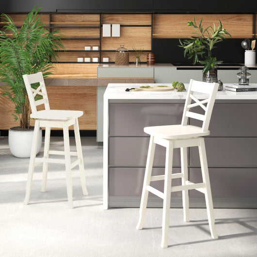 Swivel 30-Inch Bar Height Stool Set of 2 with Footrest-White
