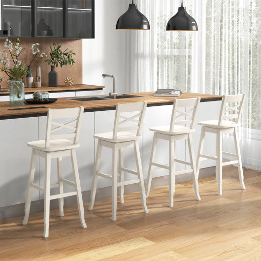 Swivel 30-Inch Bar Height Stool Set of 2 with Footrest-White