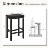 24" Bar Stools with Padded Seat Footrest and Rubber Wood Frame-Brown