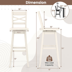 Swivel 30-Inch Bar Height Stool Set of 2 with Footrest-White