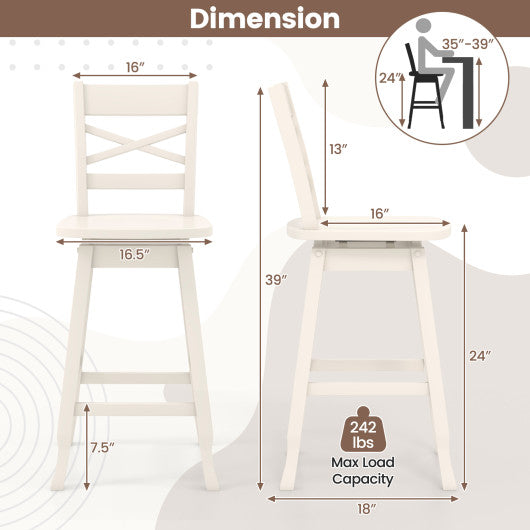 Swivel 24-Inch Counter Height Stool Set of 2 with Inclined Backrest-White