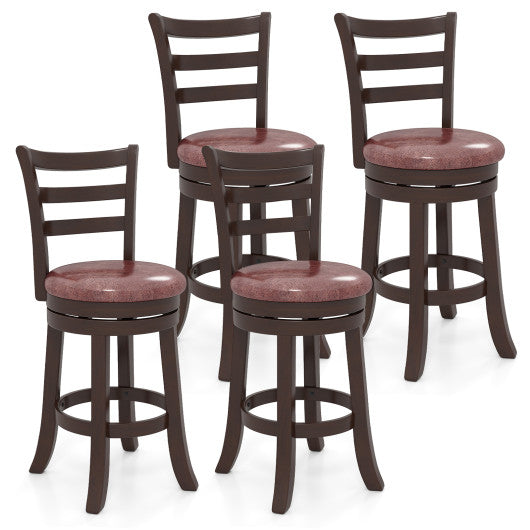 Counter Height Swivel Barstools Set of 2 with Faux Leather Seat and Wrap-around Footrest-24