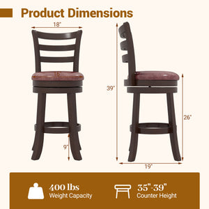 Counter Height Swivel Barstools Set of 2 with Faux Leather Seat and Wrap-around Footrest-24