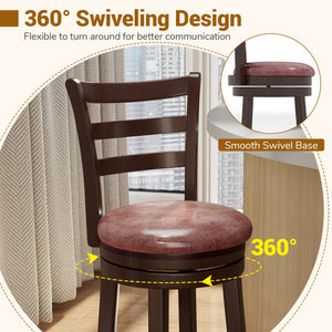 Counter Height Swivel Barstools Set of 2 with Faux Leather Seat and Wrap-around Footrest-24