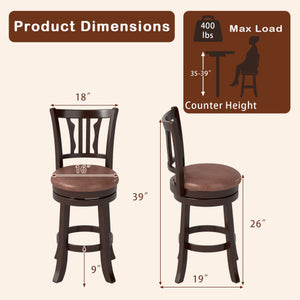Counter Height Swivel Bar Stools Set of 2 with Back and Solid Rubber Frame-24