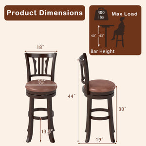 Counter Height Swivel Bar Stools Set of 2 with Back and Solid Rubber Frame-29
