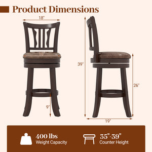 Counter Height Swivel Bar Stools Set of 2 with Back and Solid Rubber Frame-24