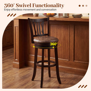 Counter Height Swivel Bar Stools Set of 2 with Back and Solid Rubber Frame-29