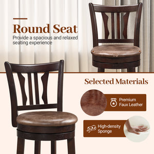 Counter Height Swivel Bar Stools Set of 2 with Back and Solid Rubber Frame-29