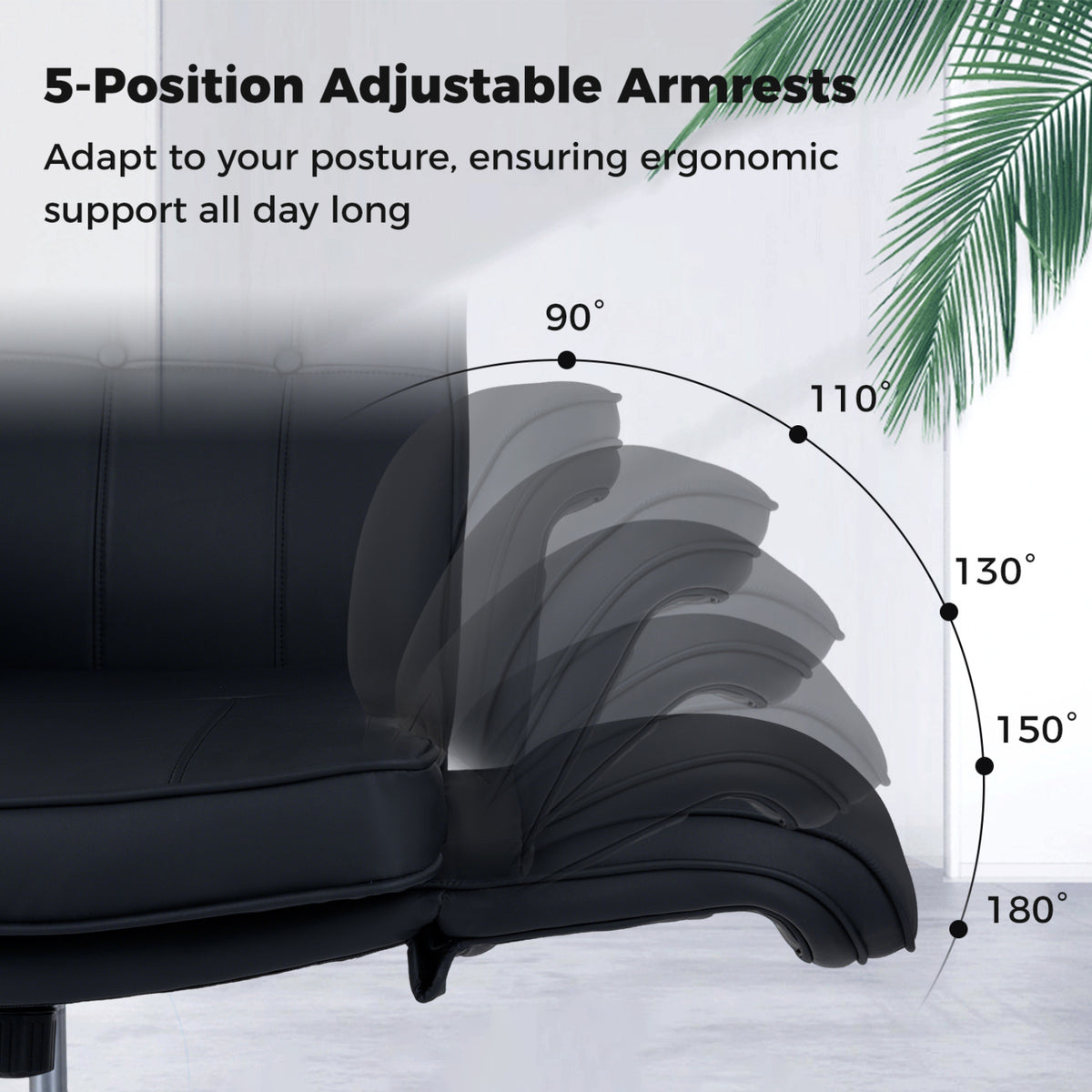 Criss Cross Chair Adjustable Swivel Vanity Chair with 5-Position Armrests-Black