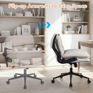 Criss Cross Chair on Wheels with Flip-up Arms Adjustable Height-Beige