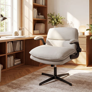 Criss Cross Chair with Flip-up Arms Ergonomic Office Desk Chair with Adjustable Height Wide Backrest Padded Seat-Beige