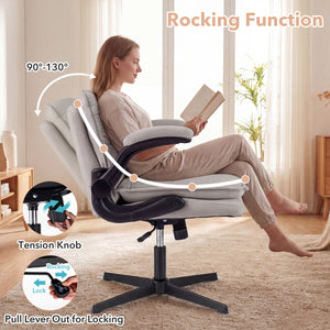 Criss Cross Chair with Flip-up Arms Ergonomic Office Desk Chair with Adjustable Height Wide Backrest Padded Seat-Beige