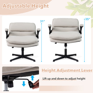 Criss Cross Chair with Flip-up Arms Ergonomic Office Desk Chair with Adjustable Height Wide Backrest Padded Seat-Beige