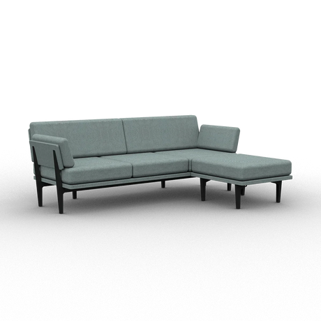 Introducing The Sofa 2.0: a modern gray sectional with a minimalist design, characterized by clean lines and supported by black legs. Its L-shaped configuration provides a sleek, contemporary look, perfect for any living room.