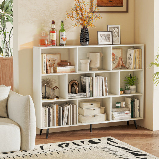 8/10-Cube Bookcase with 5 Tapered Metal Legs-Off White
