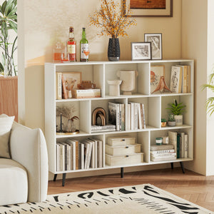 8/10-Cube Bookcase with 5 Tapered Metal Legs-Off White