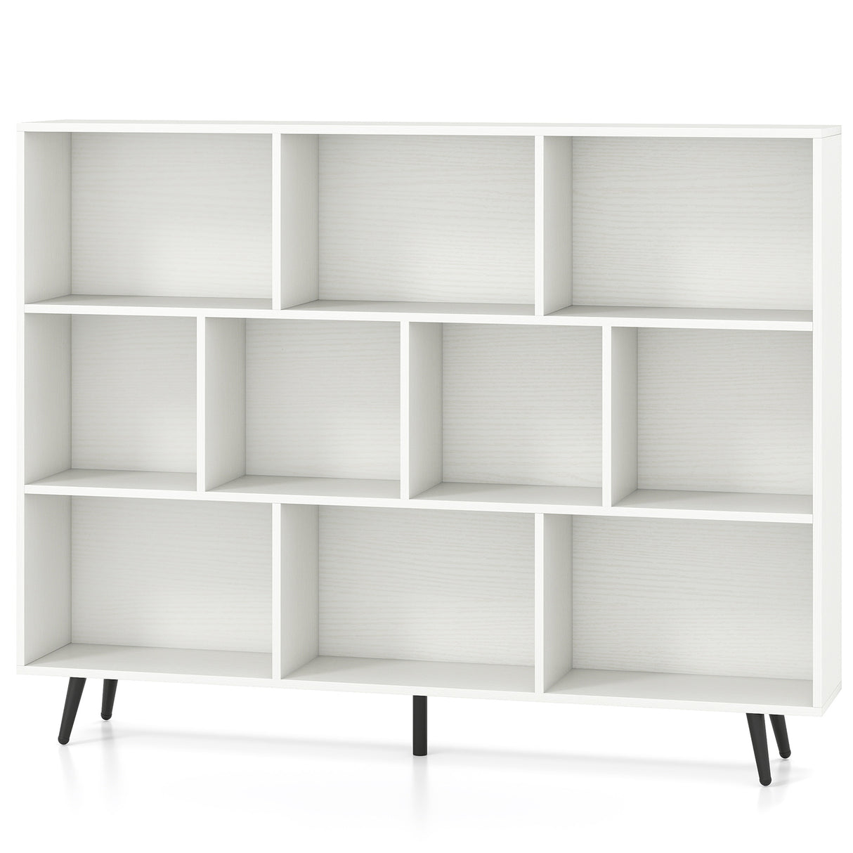 8/10-Cube Bookcase with 5 Tapered Metal Legs-Off White
