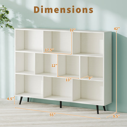 8/10-Cube Bookcase with 5 Tapered Metal Legs-Off White