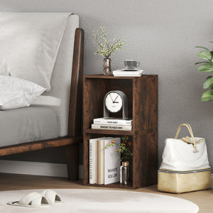 Cube Storage Organizer Stackable Open Book Shelf Wooden Display Shelving Unit-Rustic Brown