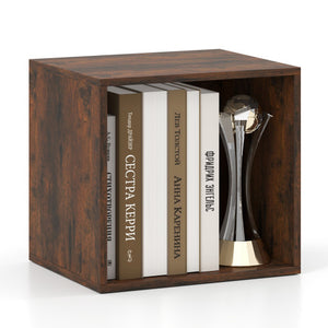 Cube Storage Organizer Stackable Open Book Shelf Wooden Display Shelving Unit-Rustic Brown