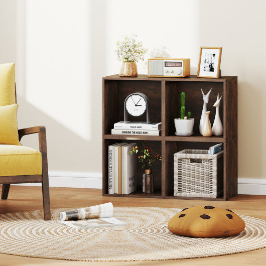 Cube Storage Organizer Stackable Open Book Shelf Wooden Display Shelving Unit-Rustic Brown