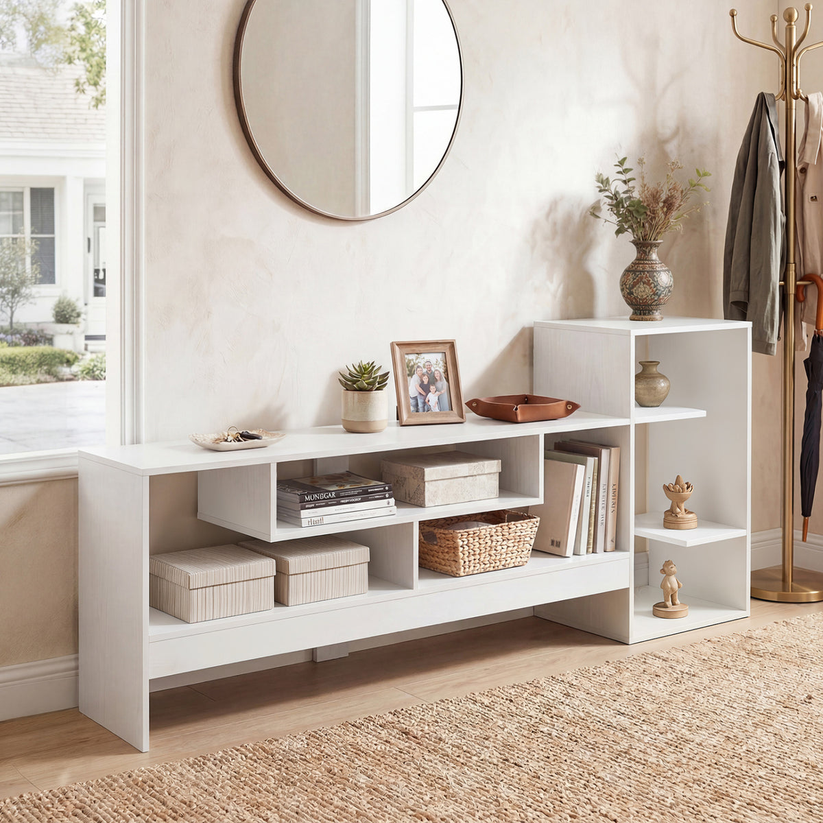 Cube TV Stand for 55 Inch TV with Power Outlets and Open Storage Shelves-White