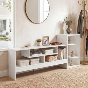 Cube TV Stand for 55 Inch TV with Power Outlets and Open Storage Shelves-White