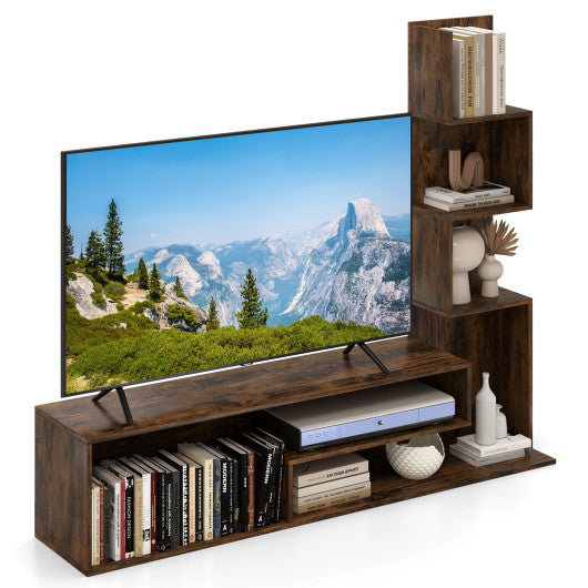 Cube TV Stand for TVs up to 50 Inch Media Console Table with Storage Shelves-Rustic Brown