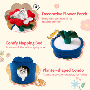 Cute Cat Tree with Flower Padded Perch for Indoor Cats-Red