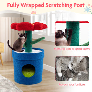 Cute Cat Tree with Flower Padded Perch for Indoor Cats-Red