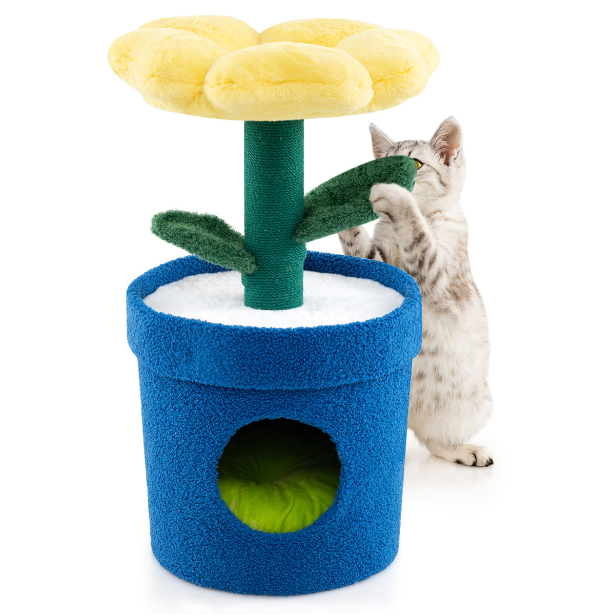 Cute Cat Tree with Flower Padded Perch for Indoor Cats-Yellow