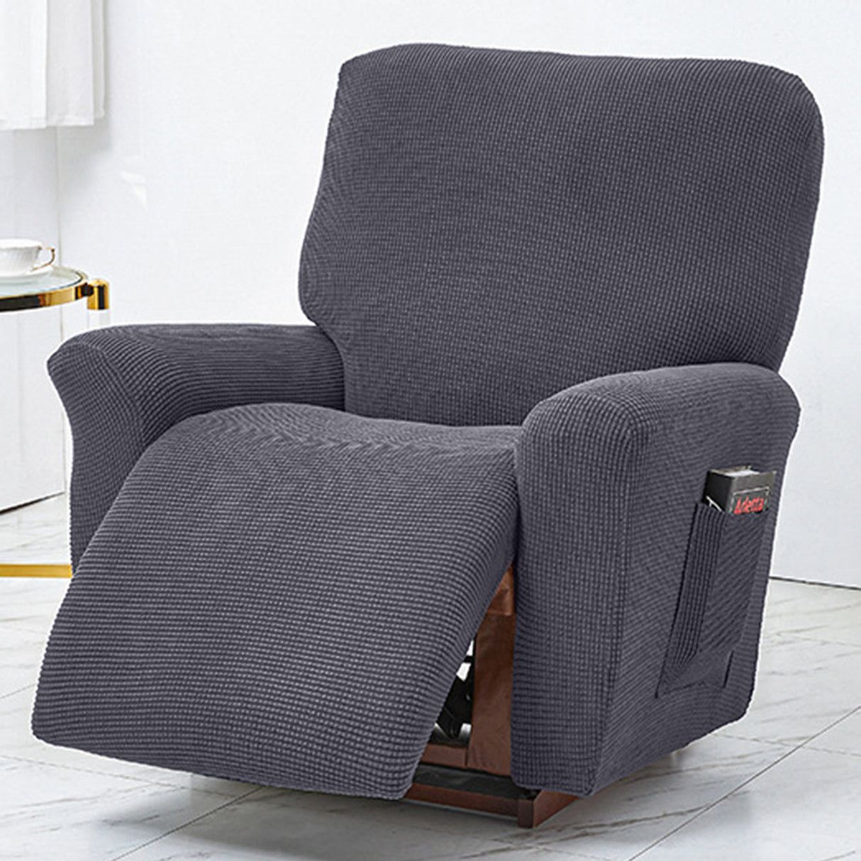 Polar Fleece Recliner Chair Cover, 4-Piece Soft Plush Slipcover with Pocket for Reclining Chairs