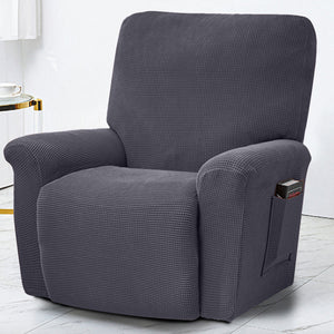 Polar Fleece Recliner Chair Cover, 4-Piece Soft Plush Slipcover with Pocket for Reclining Chairs