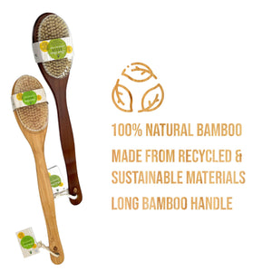 Pursonic Bath Body Brush With Long Bamboo Handle 4-Piece Family Pack (2 Natural Color and 2 Dark Wood)