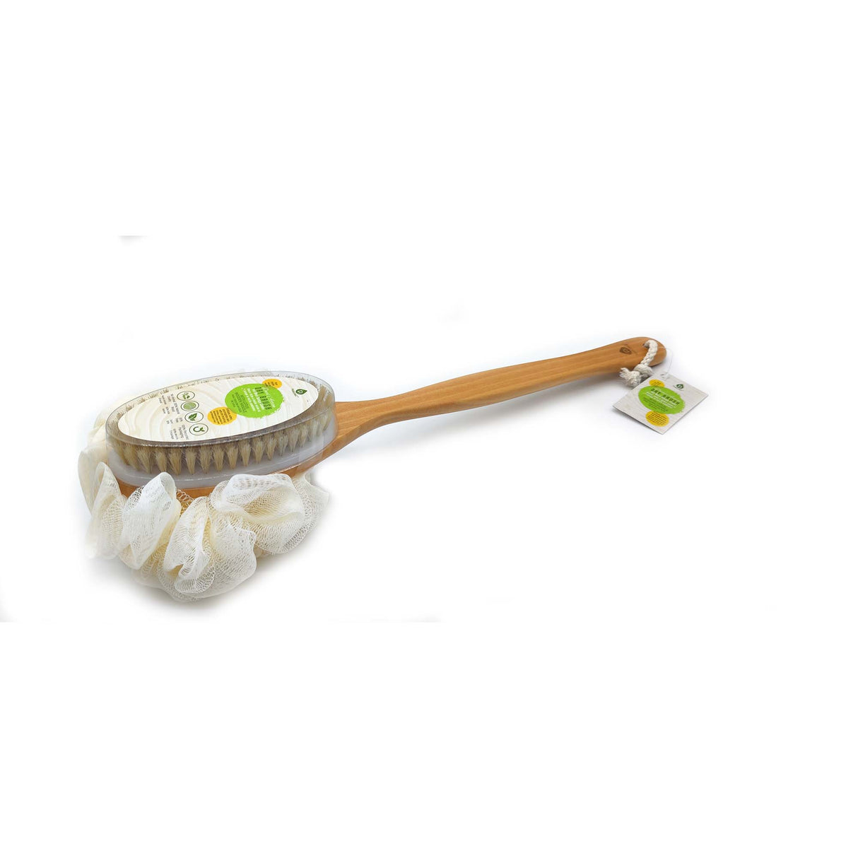 Dual Action Dry Brush & Mesh Sponge Combo with Lotus Wooden Handle by Pursonic