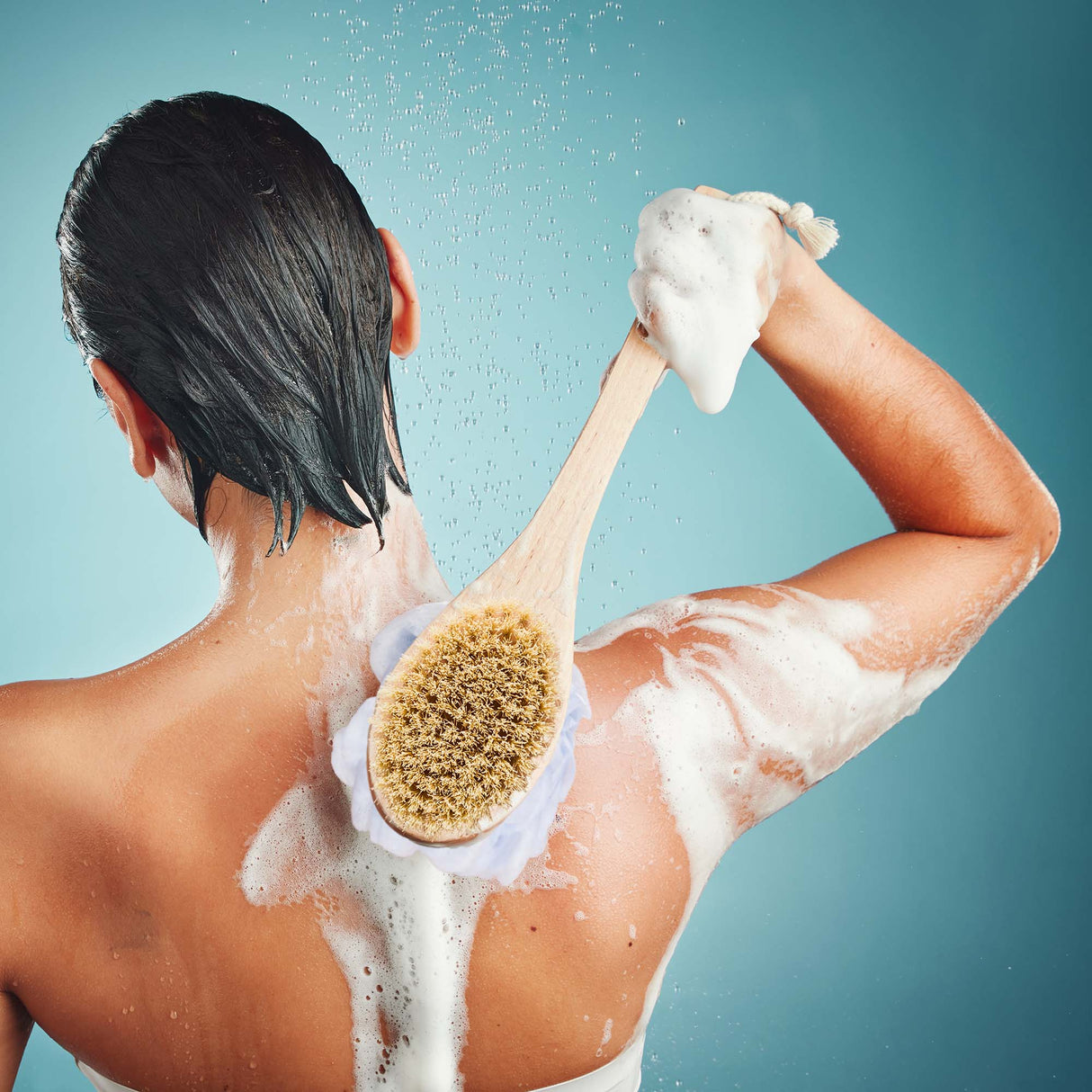 Dual Action Dry Brush & Mesh Sponge Combo with Lotus Wooden Handle by Pursonic