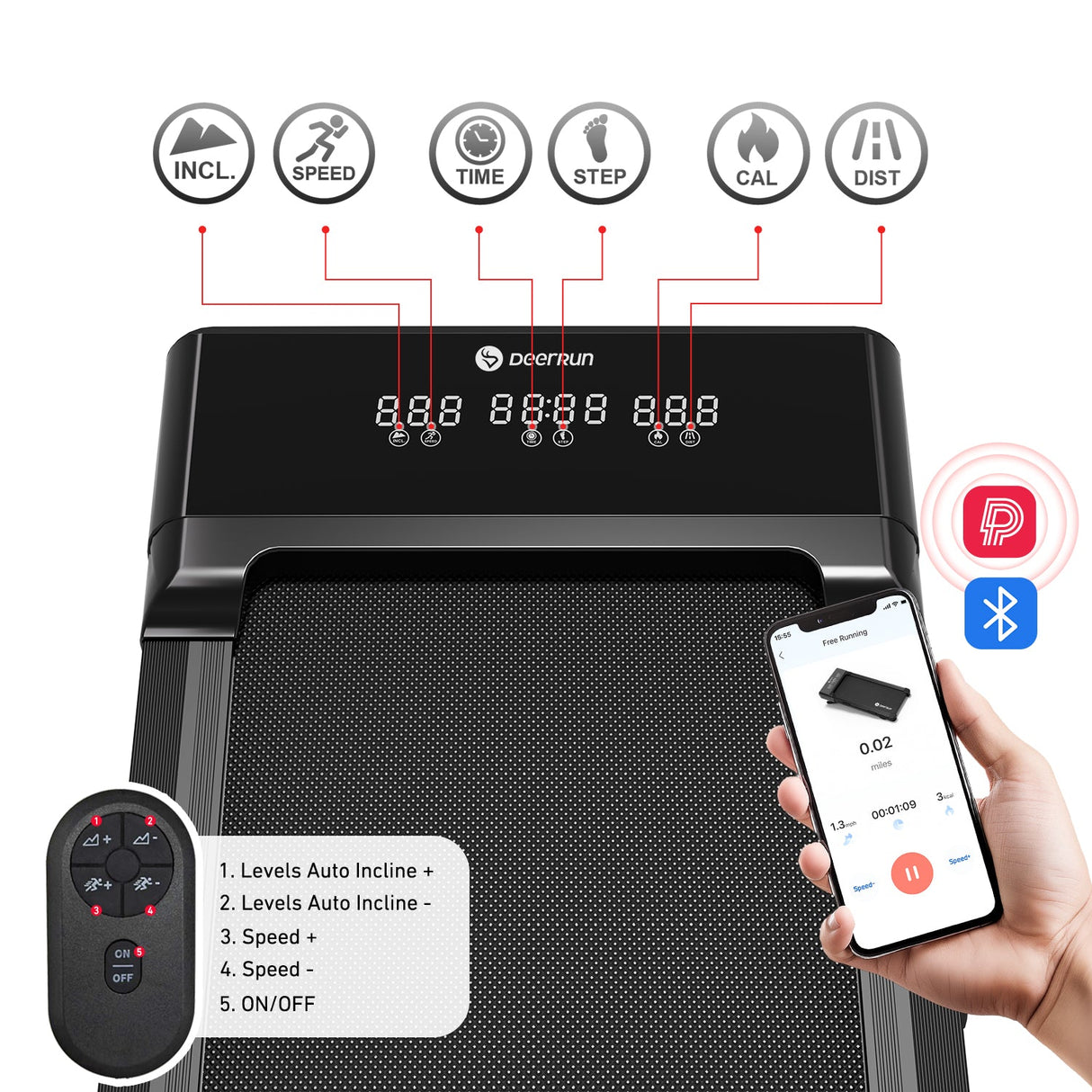 DeerRun Z10 12% Auto Incline Smart Walking Pad Treadmill with remote control