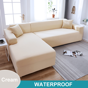 Waterproof Sofa Cover for Living Room - Elastic Solid L Shaped Corner Sofa Cover - Fits 1/2/3/4 Seater Sofa, Couch, Armchair