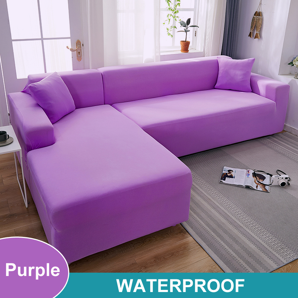 Waterproof Sofa Cover for Living Room - Elastic Solid L Shaped Corner Sofa Cover - Fits 1/2/3/4 Seater Sofa, Couch, Armchair