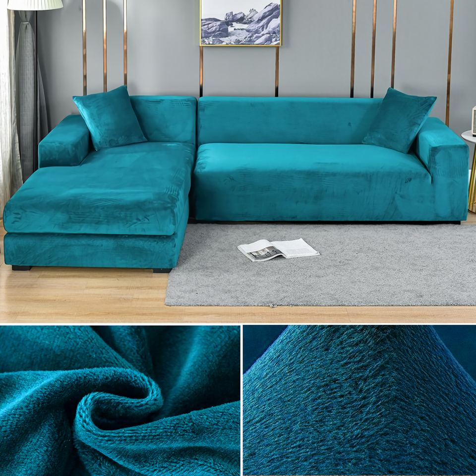 Stretchable Thick Velvet Sofa Cover for L Shaped Corner Sofa in Living Room Fits 1/2/3/4 Seater Couches